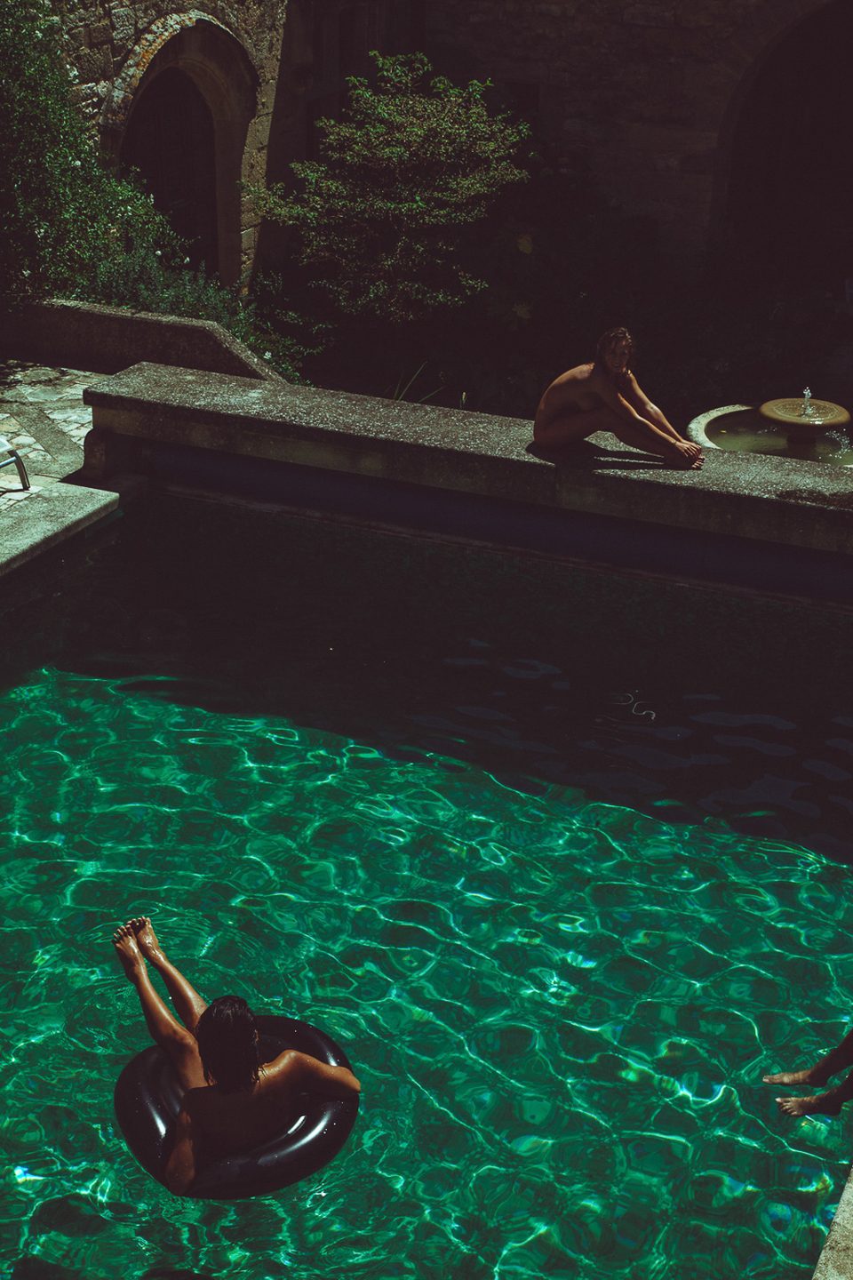 Pool, Midnight — Long exposure, green water, nobody else awake.